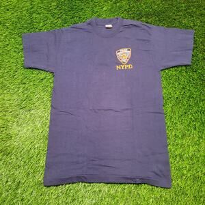 VTG 90s NYPD T-Shirt L Fruit of the Loom Made in USA Embroidered Logo NYC Police